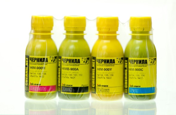 Чернила HIM-900 (B/C/M/Y) для принтеров и МФУ HP с двумя печатающими картриджами, комплект 100мл x 4